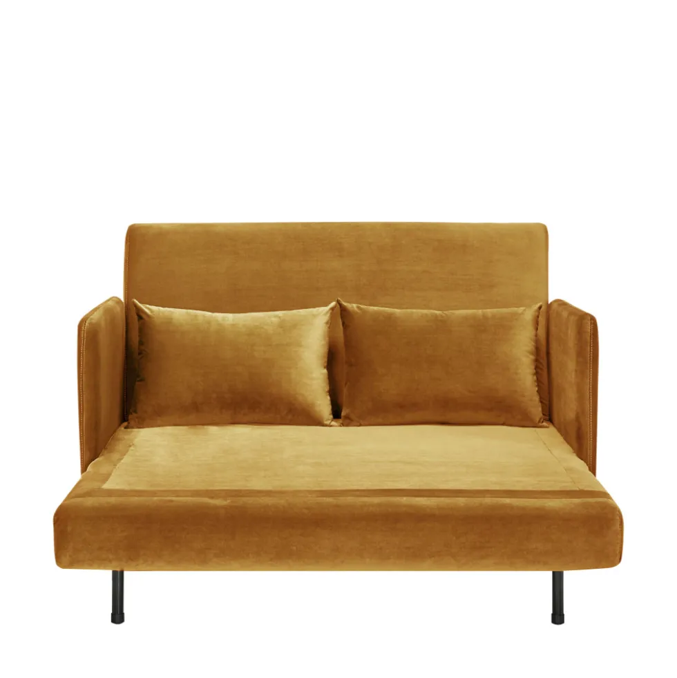 BELUSHI Canapé convertible 2 places en velours pieds bois foncé