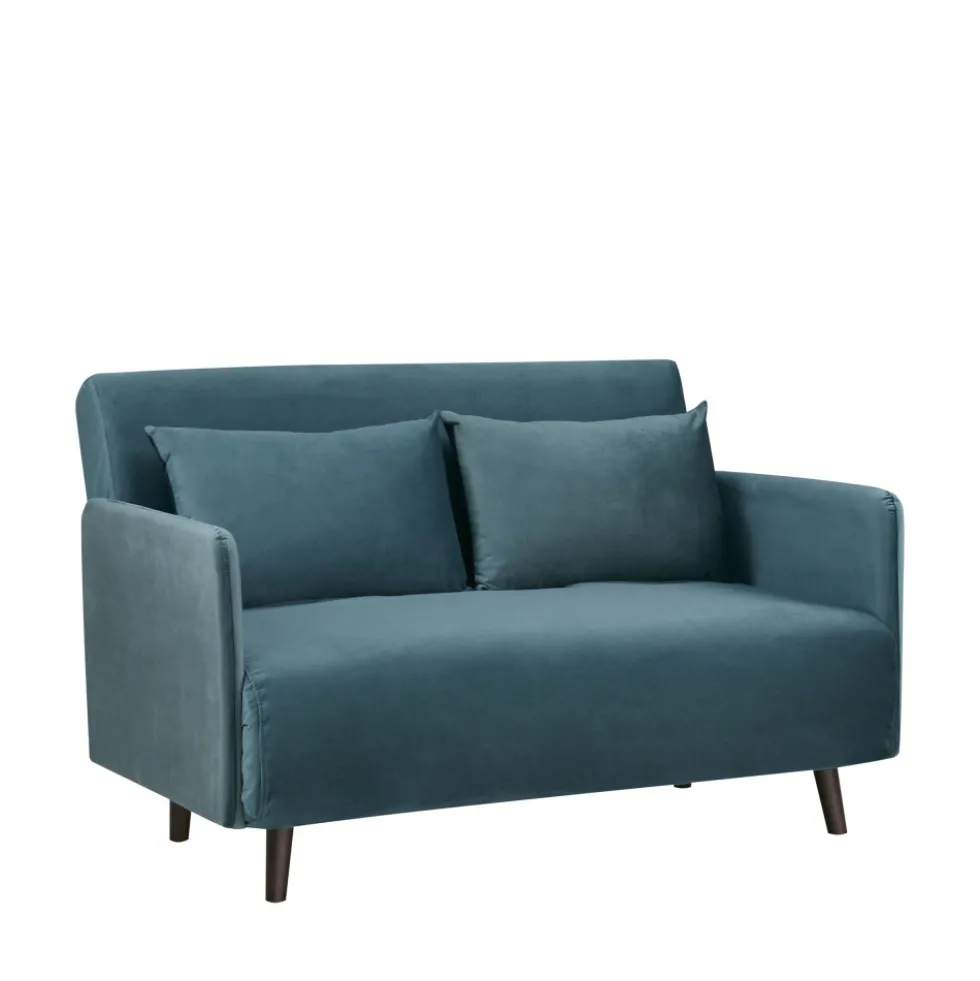 BELUSHI Canapé convertible 2 places en velours pieds bois foncé