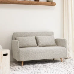 BELUSHI Canapé convertible 2 places en tissu bouclette pieds bois clair