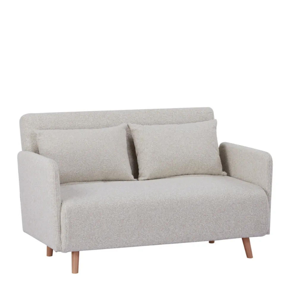 BELUSHI Canapé convertible 2 places en tissu bouclette pieds bois clair