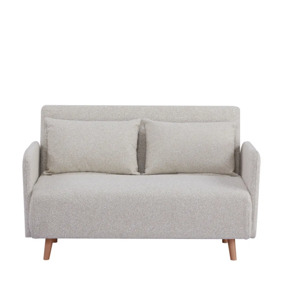 BELUSHI Canapé convertible 2 places en tissu bouclette pieds bois clair