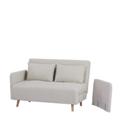 BELUSHI Canapé convertible 2 places en tissu bouclette pieds bois clair