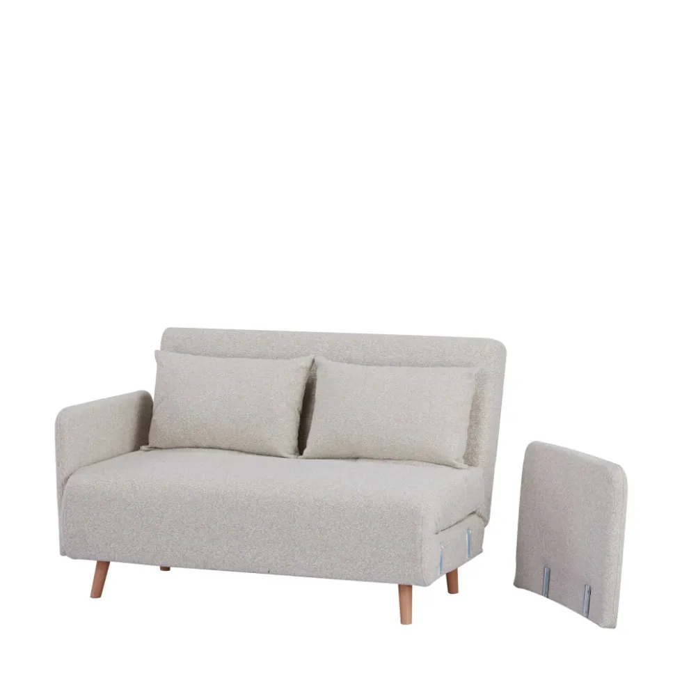 BELUSHI Canapé convertible 2 places en tissu bouclette pieds bois clair