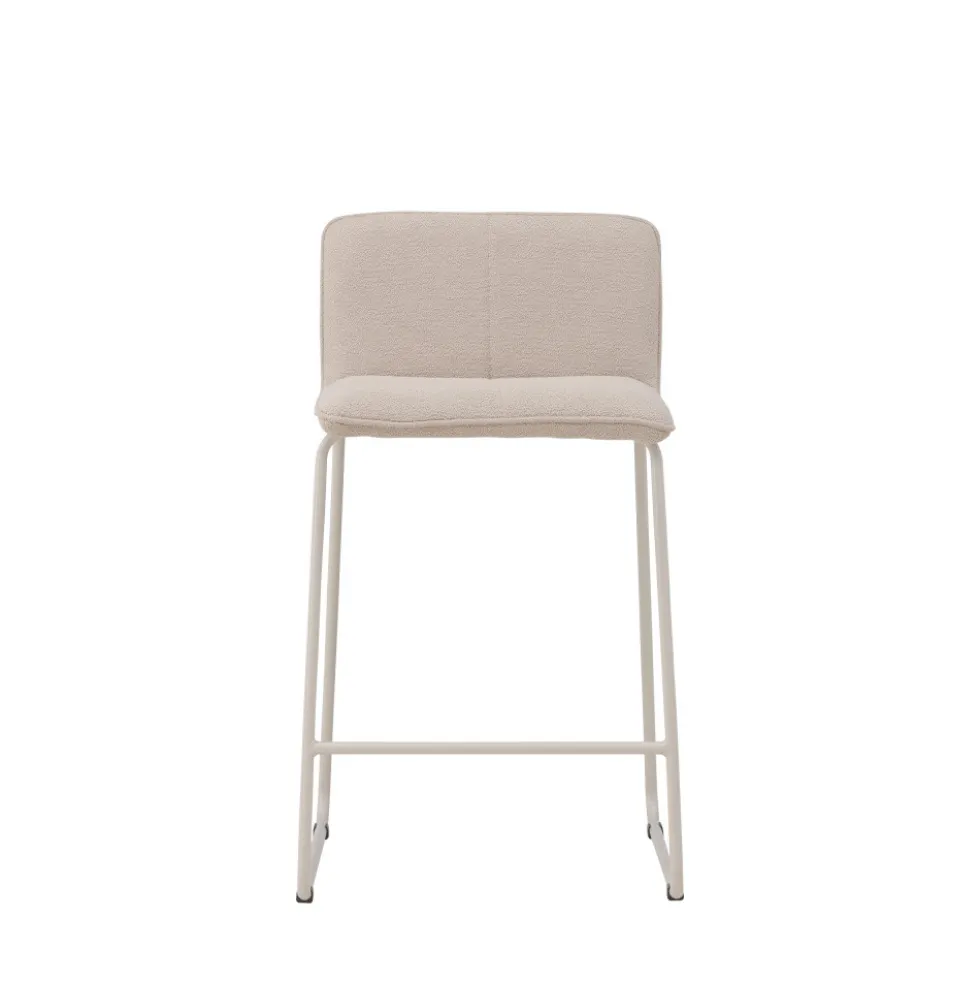 BISBEE Lot de 2 tabourets de bar en tissu bouclette pieds beiges H65cm