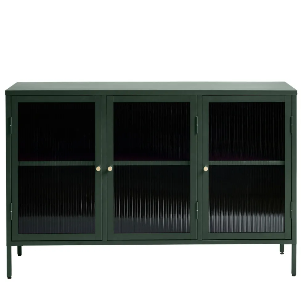 BJORN Buffet 3 portes en verre strié et métal L132cm