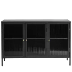 BJORN Buffet 3 portes en verre strié et métal L132cm