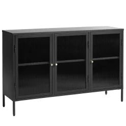 BJORN Buffet 3 portes en verre strié et métal L132cm
