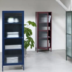 BJORN Colonne de rangement 1 porte en verre strié et métal H160cm