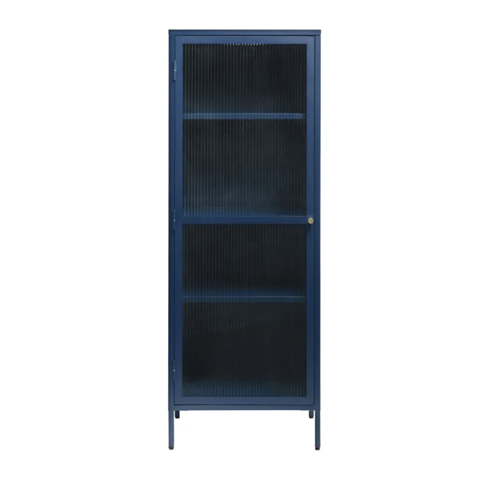BJORN Colonne de rangement 1 porte en verre strié et métal H160cm
