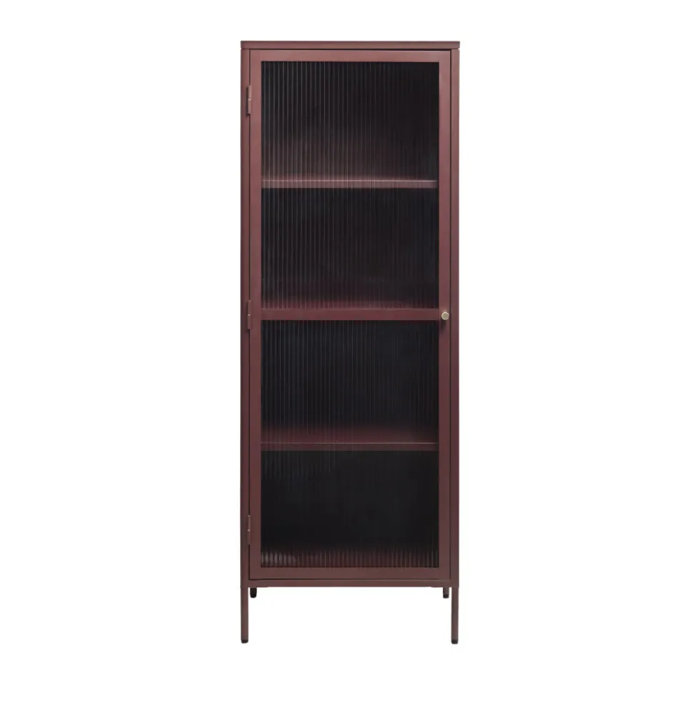BJORN Colonne de rangement 1 porte en verre strié et métal H160cm