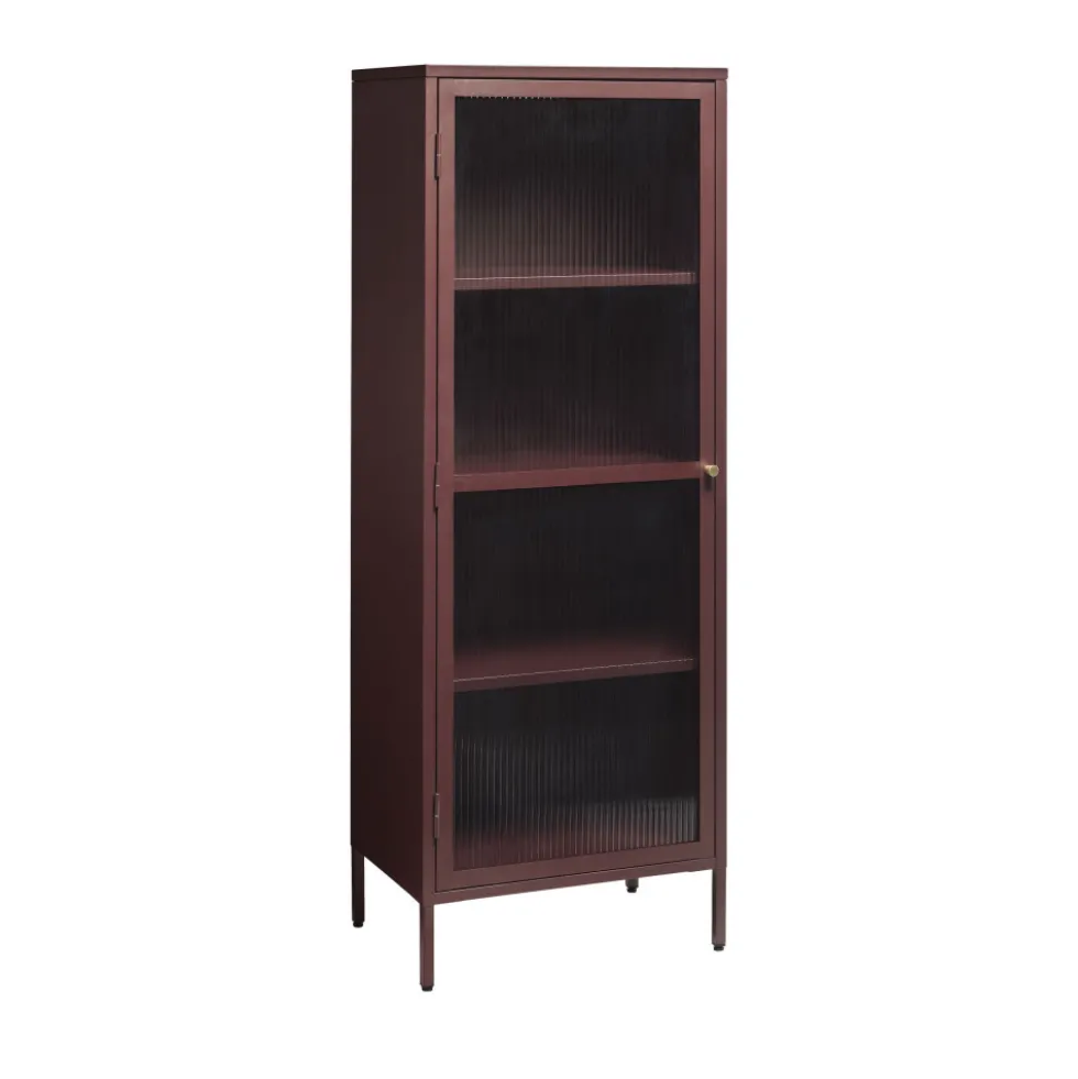 BJORN Colonne de rangement 1 porte en verre strié et métal H160cm