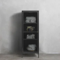 BJORN Colonne de rangement 1 porte en verre strié et métal H160cm