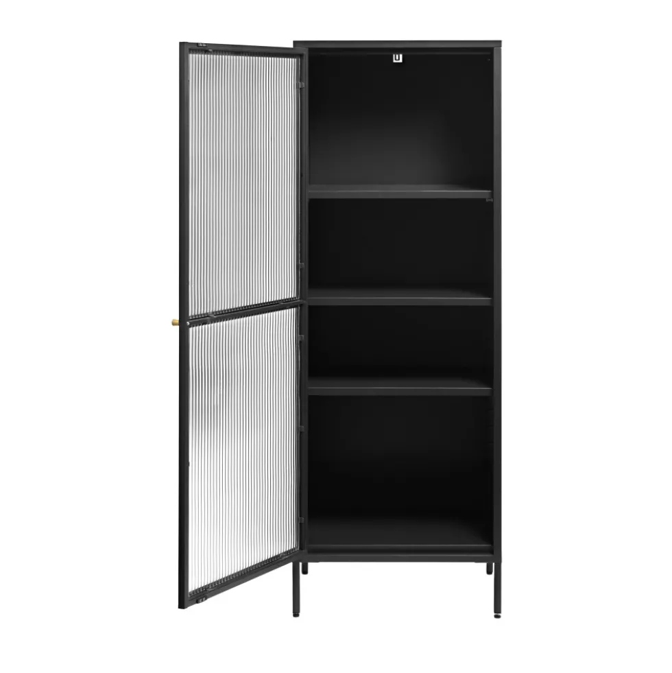 BJORN Colonne de rangement 1 porte en verre strié et métal H160cm