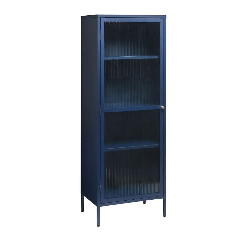 BJORN Colonne de rangement 1 porte en verre strié et métal H160cm