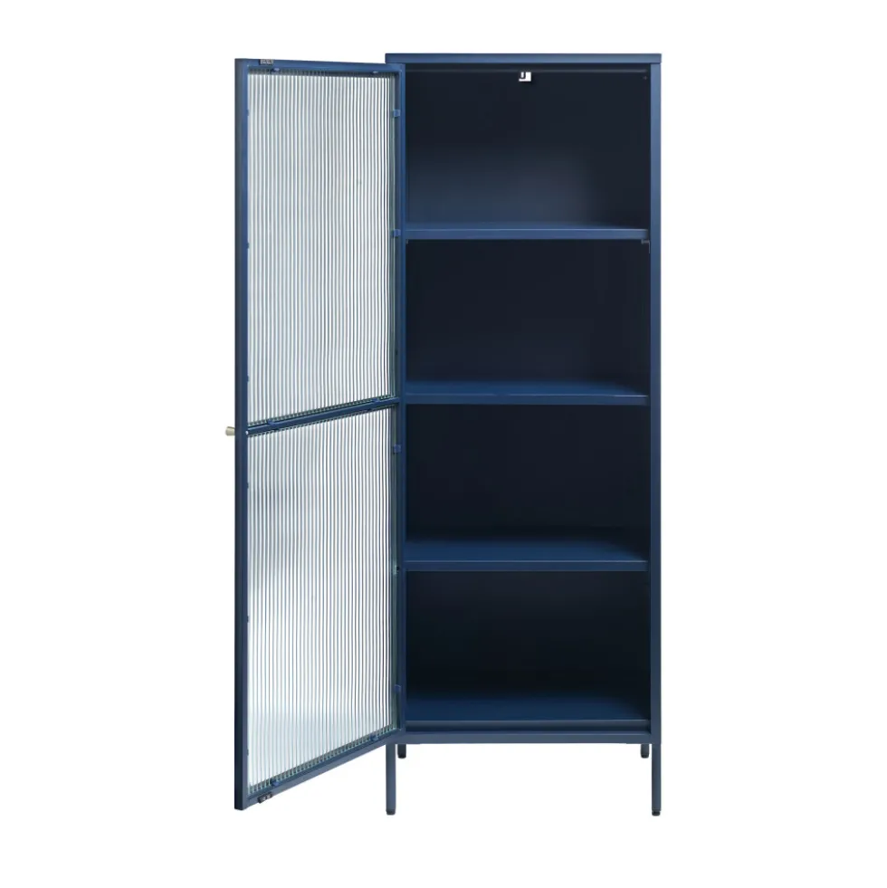 BJORN Colonne de rangement 1 porte en verre strié et métal H160cm
