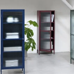 BJORN Colonne de rangement 1 porte en verre strié et métal H160cm