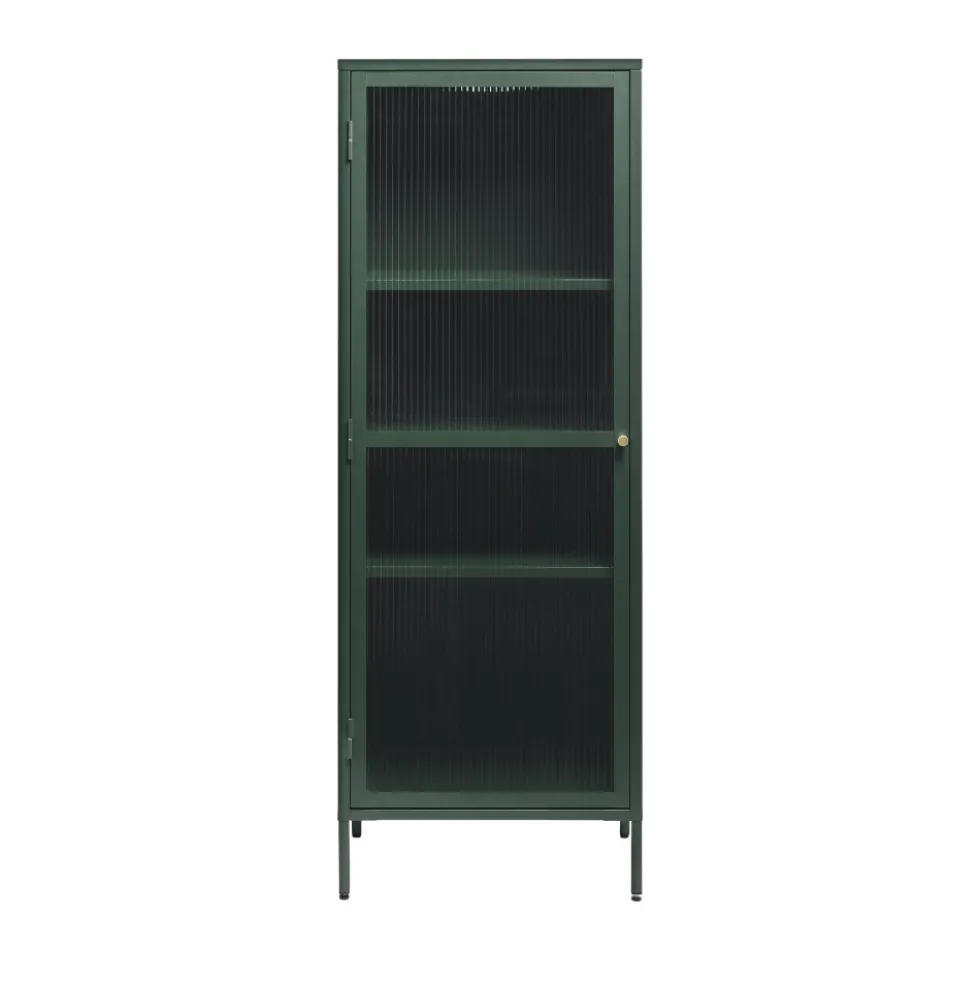 BJORN Colonne de rangement 1 porte en verre strié et métal H160cm