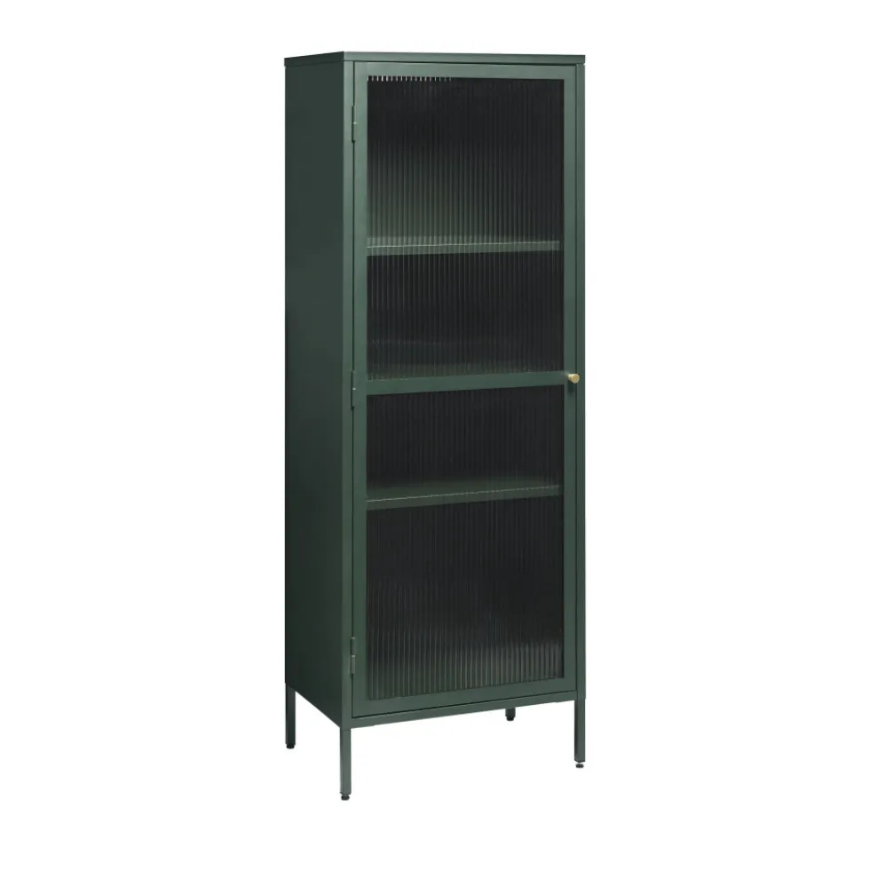BJORN Colonne de rangement 1 porte en verre strié et métal H160cm