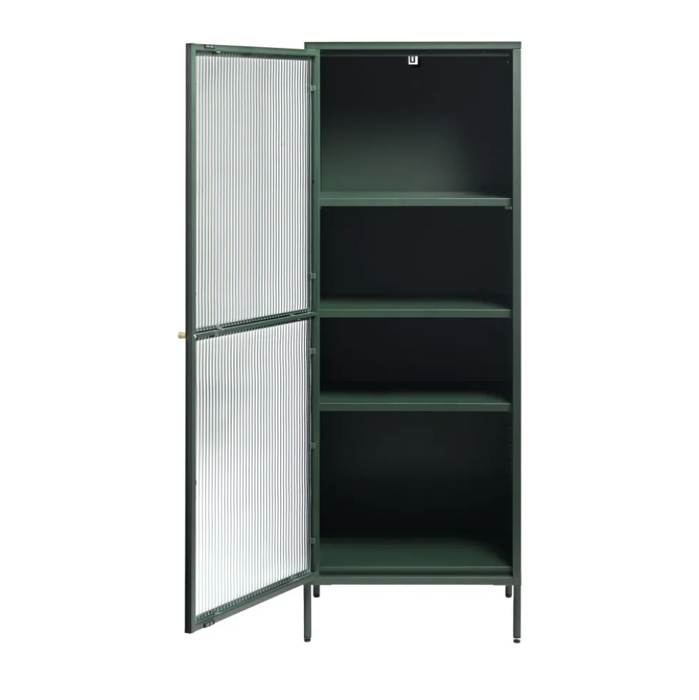 BJORN Colonne de rangement 1 porte en verre strié et métal H160cm