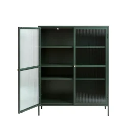BJORN Vaisselier 2 portes en verre strié et métal H140cm