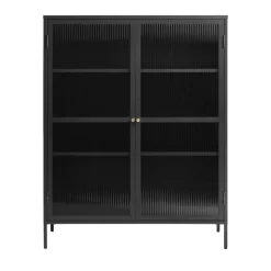 BJORN Vaisselier 2 portes en verre strié et métal H140cm
