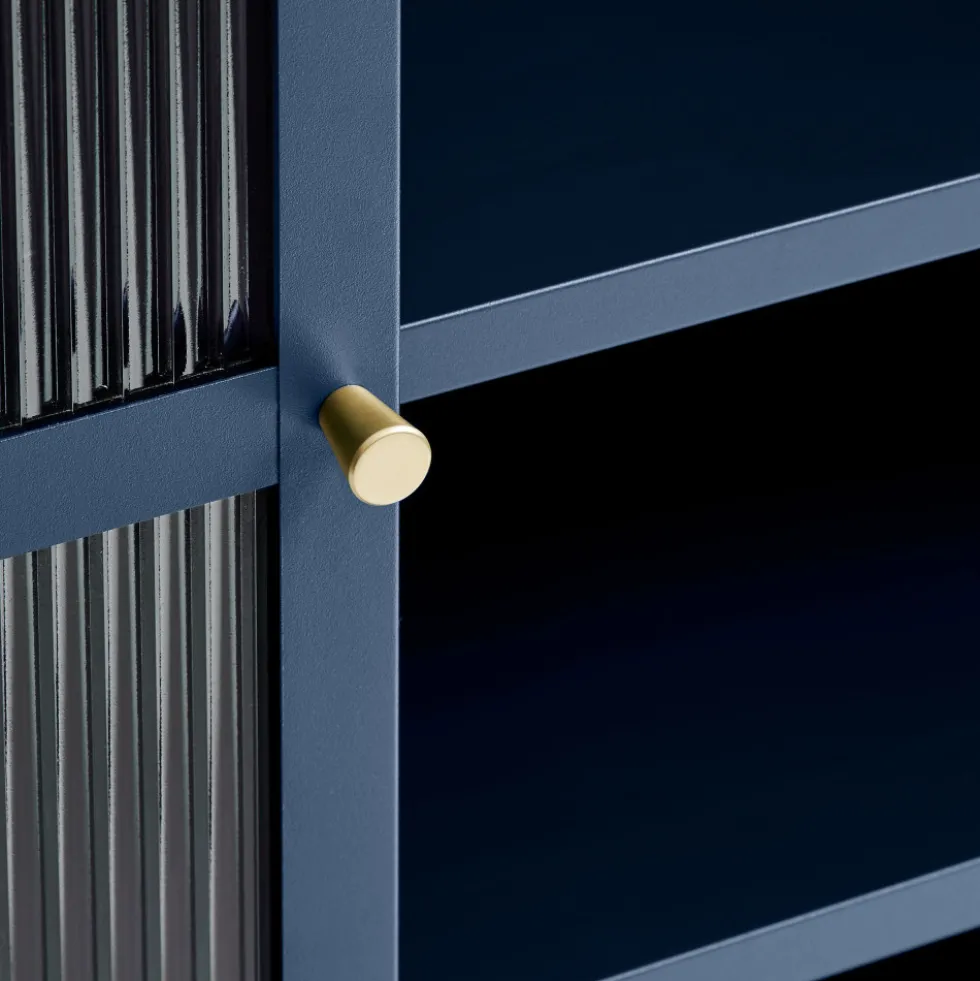 BJORN Vaisselier 2 portes en verre strié et métal H140cm
