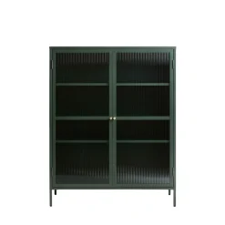 BJORN Vaisselier 2 portes en verre strié et métal H140cm