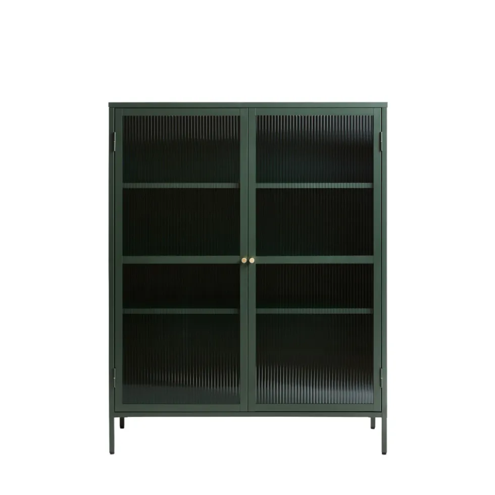 BJORN Vaisselier 2 portes en verre strié et métal H140cm