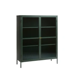 BJORN Vaisselier 2 portes en verre strié et métal H140cm
