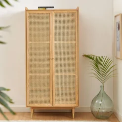 BOMBONG Armoire 2 portes en bois et cannage