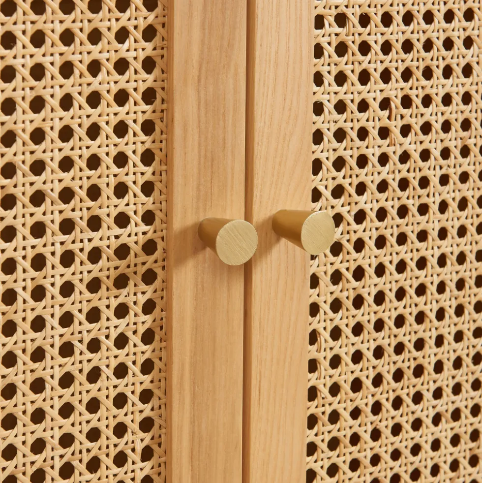 BOMBONG Armoire 2 portes en bois et cannage