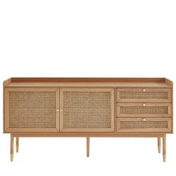 BOMBONG Buffet 2 portes 3 tiroirs en bois et cannage L180cm