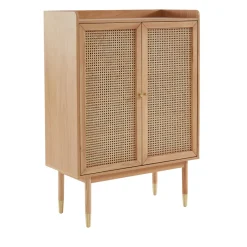 BOMBONG Buffet haut 2 portes en bois et cannage L90cm