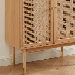 BOMBONG Buffet haut 2 portes en bois et cannage L90cm