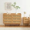 BOMBONG Commode 6 tiroirs en bois et cannage L120cm