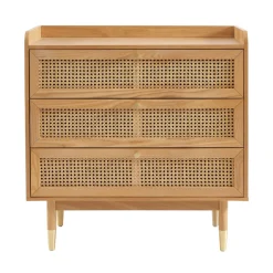 BOMBONG Commode 3 tiroirs en bois et cannage L85cm