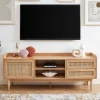 BOMBONG Meuble TV 1 porte 2 tiroirs en bois et cannage L160cm