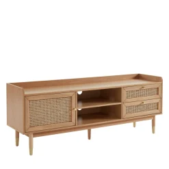BOMBONG Meuble TV 1 porte 2 tiroirs en bois et cannage L160cm