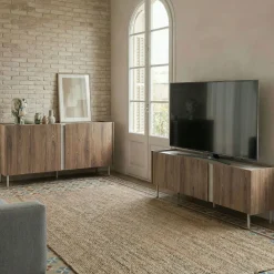 BOXY Buffet 4 portes en bois et effet travertin L180cm