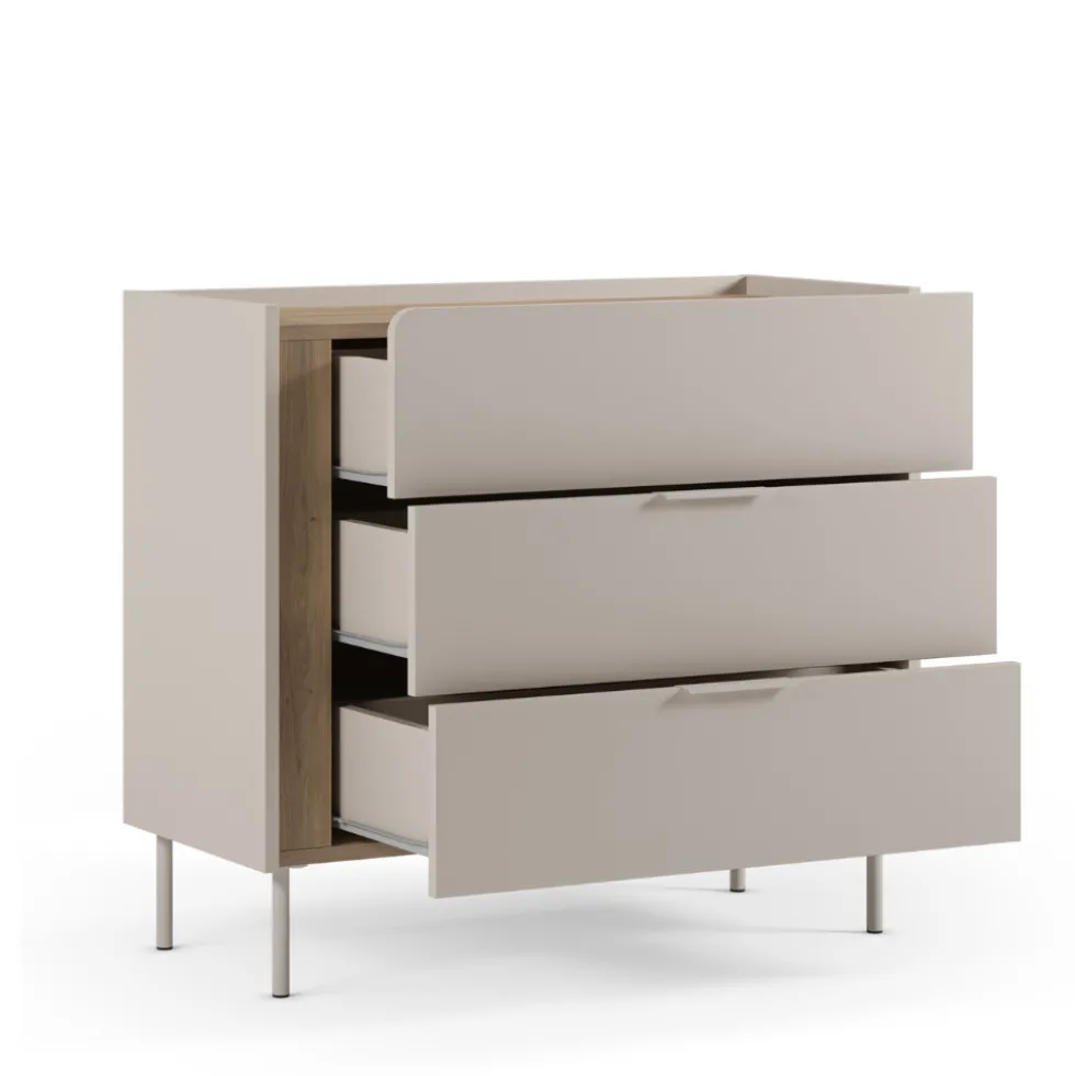 BOXY Commode 3 tiroirs en bois et métal
