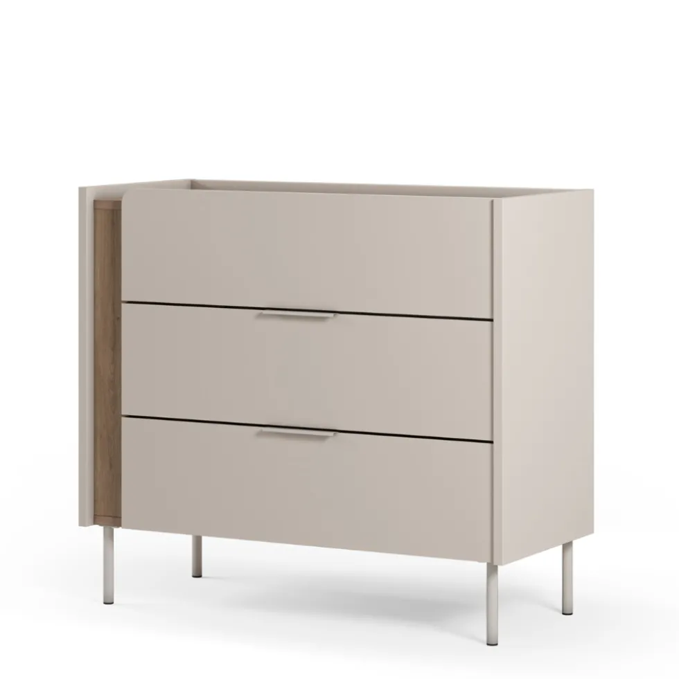 BOXY Commode 3 tiroirs en bois et métal