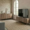 BOXY Meuble TV 3 portes en bois et effet travertin L140cm