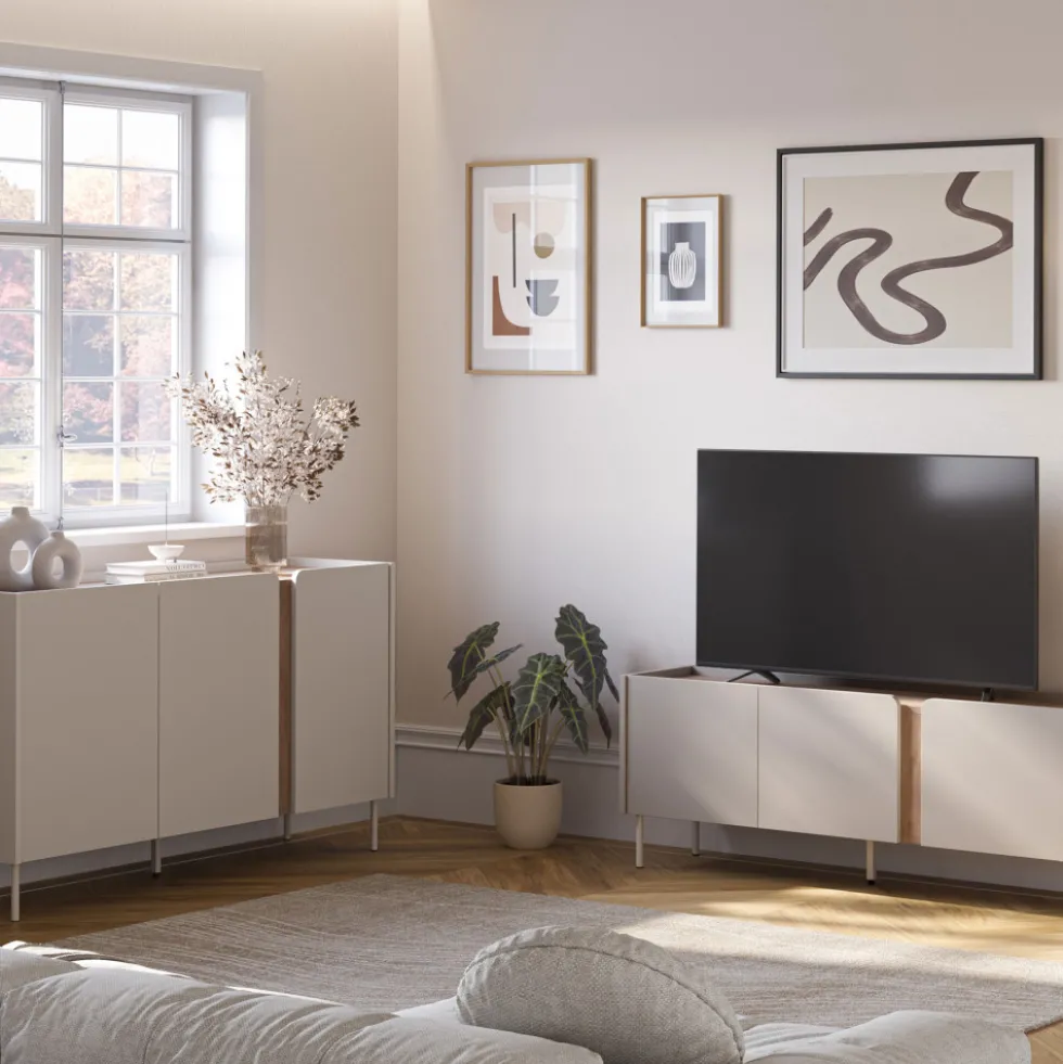 BOXY Meuble TV 3 portes en bois et métal L140cm