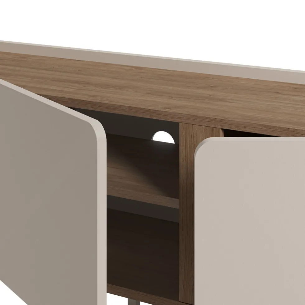 BOXY Meuble TV 3 portes en bois et métal L140cm