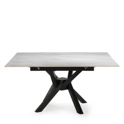 BRELYN Table à manger extensible 6 à 8 personnes en céramique et métal 90-150x150cm