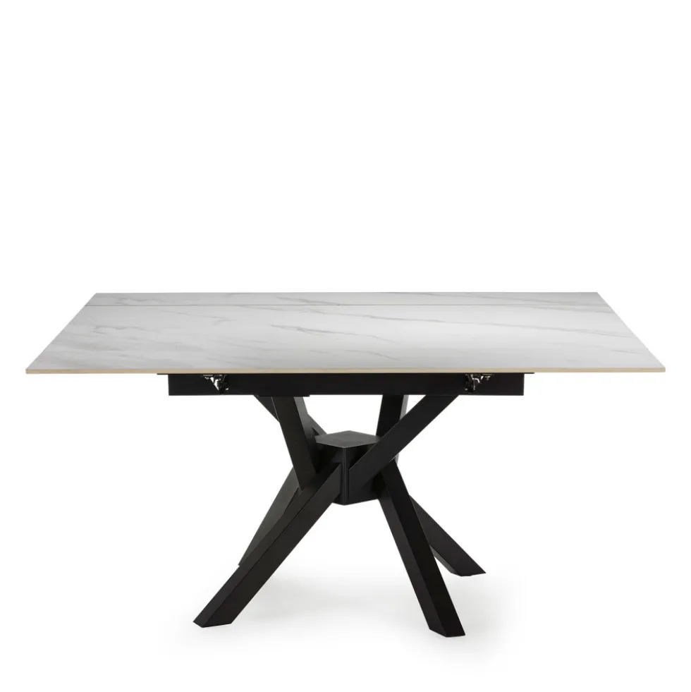 BRELYN Table à manger extensible 6 à 8 personnes en céramique et métal 90-150x150cm