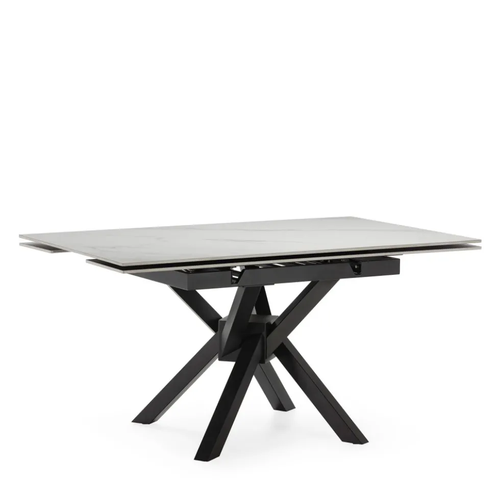 BRELYN Table à manger extensible 6 à 8 personnes en céramique et métal 90-150x150cm
