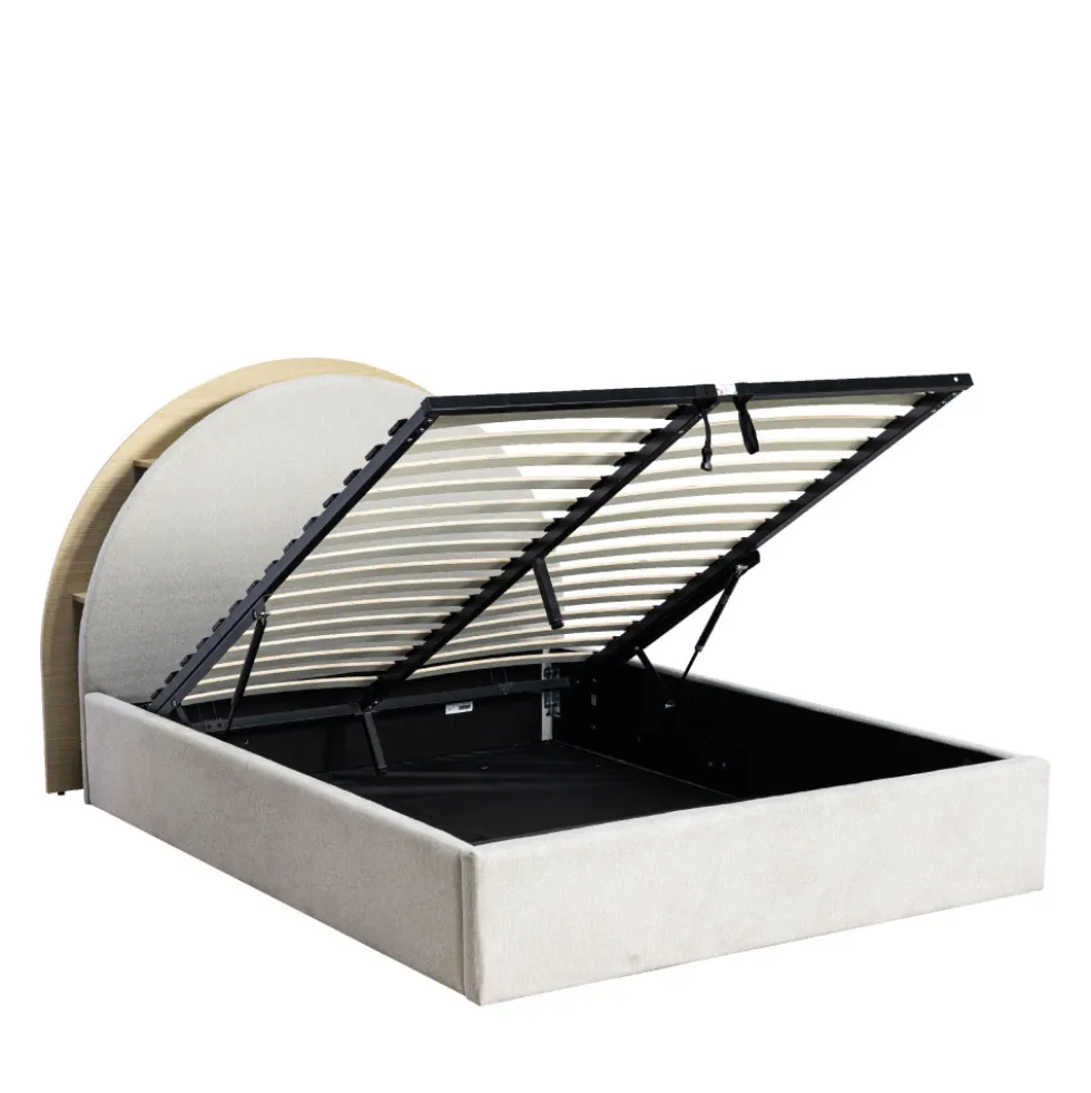 BRIE Lit coffre en tissu avec rangements intégrés 140x190cm