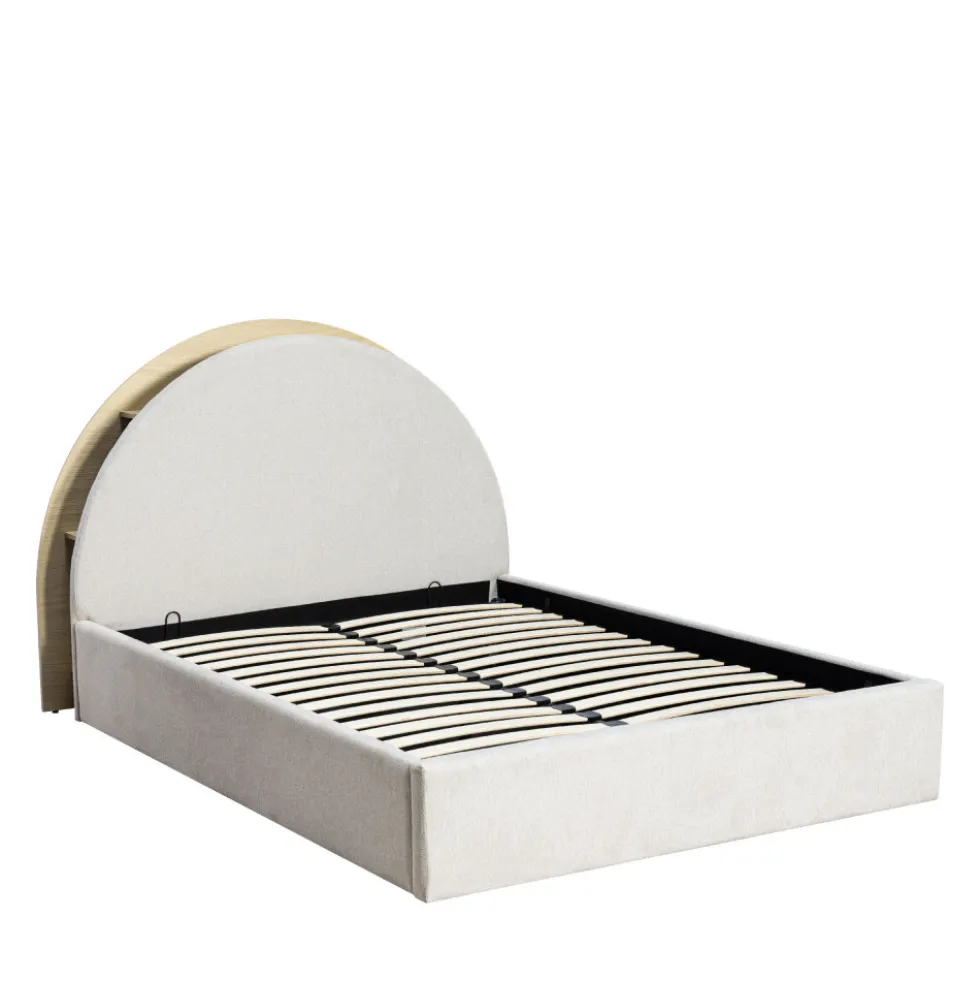 BRIE Lit coffre en tissu avec rangements intégrés 140x190cm