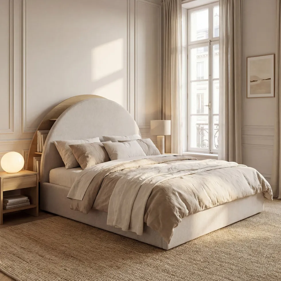 BRIE Lit coffre en tissu avec rangements intégrés 160x200cm